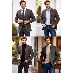 Van Heusen Studio 48R Brown Windowpane Sport Coat w/ Elbow Patches